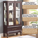 nifoti 51" H Lighted Curio Cabinet Display Case, Glass Curio Cabinet with Adjustable Shelves,Tempered Glass Door and Drawer, Wooden Cabinets w/Mirrored Back Pane for Living Room (Dark Cherry) nifoti