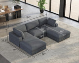 PaPaJet Modular Sectional Sofa, 114 Inches Oversized Down Filled Sectional Sofa, 5 Seats U Shaped Comfy Sofa with Chaise, Ottoman, Cloud Couch for Living Room, Grey Linen Couch Set PaPaJet