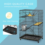 VIVOHOME 4-Tier 49 Inch Collapsible Metal Cat Kitten Ferret Cage 360° Rotating Casters Enclosure Pet Playpen with Ramp Ladders Hammock and Bed Black VIVOHOME