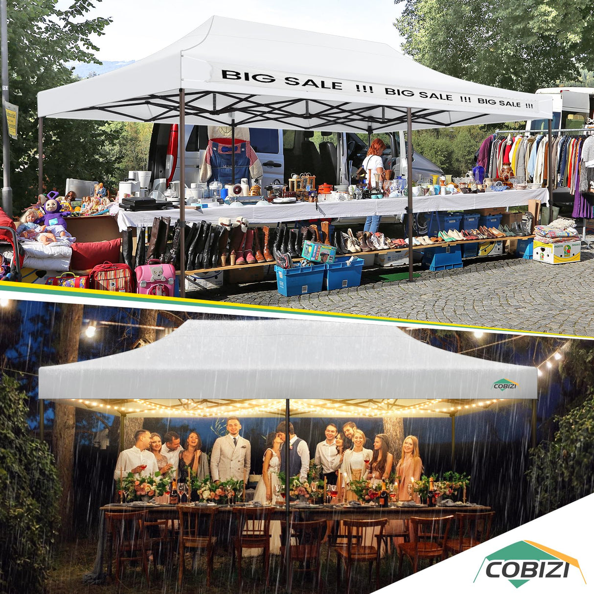 COBIZI 10x20 Pop up Canopy Without Sidewall Heavy Duty Commercial Outdoor Gazebo Easy Up Wedding Party Tents for Parties with Roller Bag, All Season Wind & Waterproof UPF50+(Upgrade Hexagonal Tube) COBIZI