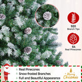 Yaheetech 6ft Artificial Christmas Tree, Snow Flocked Christmas Tree w/64 Pinecones, 920 Frosted Tips, Pre-Decorated Tree for Holiday Party Decoration Yaheetech