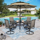 Sophia & William Patio Set with Umbrella 6 Pieces Outdoor Dining Set with 10ft 3 Tier Beige Patio Umbrella Windproof, 4 x Swivel Patio Dining Chairs, Patio Table and Chairs for Garden Backyard Sophia & William