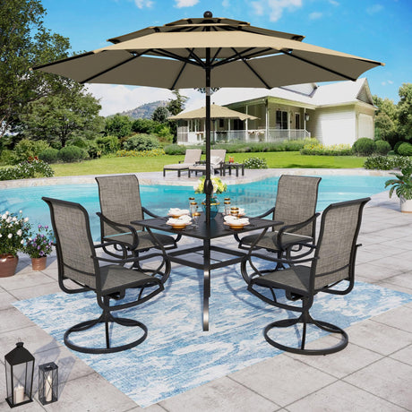 Sophia & William Patio Set with Umbrella 6 Pieces Outdoor Dining Set with 10ft 3 Tier Beige Patio Umbrella Windproof, 4 x Swivel Patio Dining Chairs, Patio Table and Chairs for Garden Backyard Sophia & William