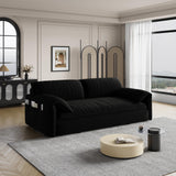 Winterstorm 62" Queen Pull Out Futon Sofa Bed with USB Ports, 3-in-1 Modern Convertible Sleeper Sofa with Side Pocket, Comfy Velvet Loveseat Couch for Living Room Bedroom Apartment (Queen, Black) Winterstorm