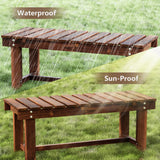 Outdoor Garden Bench, Weatherproof Patio Benches 2-Person Seat Backless Wooden Porch Bench, Multifunctional Slat All Weather Bench for Garden Lawn Porch Park Backyard (Carbonized Brown, 35.5 inch) Nidouillet