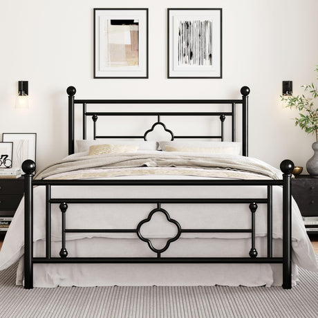 SHA CERLIN 14 Inches Queen Size Metal Platform Bed Frame/Vintage Iron-Art Headboard and Footboard/Mattress Foundation for Storage/No Box Spring Needed/Noise-Free/Easy Assembly/Black SHA CERLIN