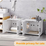 Gaomon Litter Box Enclosure with Double Cage, Cat House,Hidden Litter Box Enclosure Furniture for 2 Cats, Wooden Enclosed Cat Litter Box Furniture,55”L x 17.7”W x 22.5”H,White GAOMON