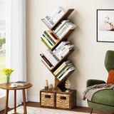 Vagusicc 6-Tier Retro Tree Bookshelf with Baskets - Elegant Floor Standing Bookcase for Home and Office Storage Vagusicc