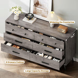 YITAHOME Grey Dresser TV Stand for 55 Inch TV/6 Drawer Dresser Entertainment Center/Console Table with Black Metal Handles & Anti-Tipping Device for Living Room/Bedroom YITAHOME