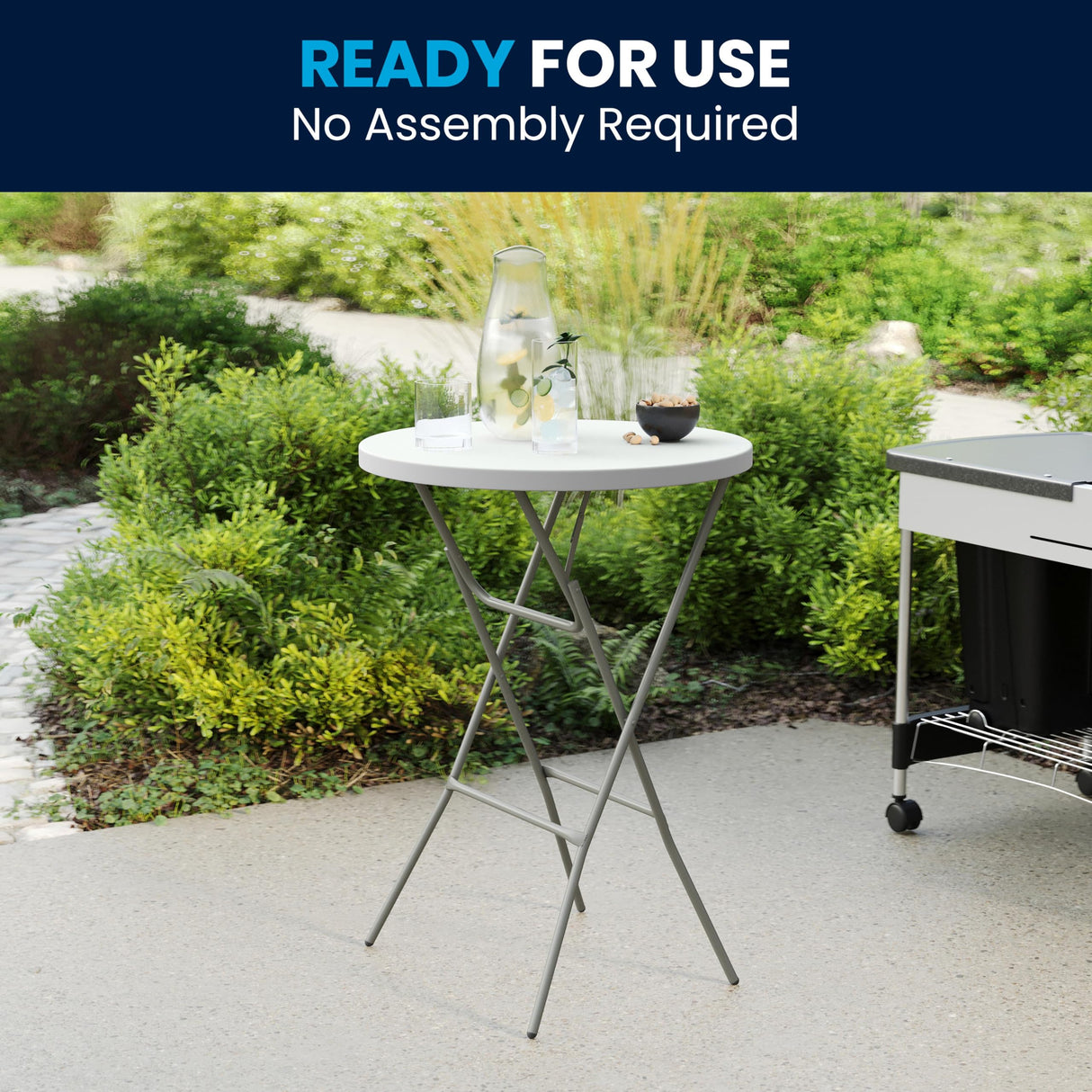 Flash Furniture Elon 2.6' Round Folding Bar Height Table for Parties and Commercial Events, Indoor/Outdoor Plastic Bar Height Folding Table, White Flash Furniture