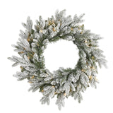 Nearly Natural 24in. Flocked Artificial Christmas Wreath with 50 LED Lights Nearly Natural