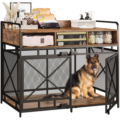 Fulhope Dog Crate Furniture,Wooden Dog Crate End Table,43 Inch Dog Kennel with Drawers,Heavy Duty Dog Crate,Decorative Pet Crate Dog Cage for Indoor 43.3" L x 27.6" W x 35.7" H (Rustic Brown)