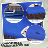 Outsunny 2 Pieces Outdoor Patio Ottomans, All Weather Wicker Outdoor Footstools with Removable Cushions, 3-in-1 PE Rattan Ottoman Seat, Footrest and Side Table for Backyard, Poolside, Dark Blue Outsunny