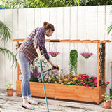 Giantex Raised Garden Bed with 2-Sided Trellis & Hanging Roof, Fir Wood Planter Box w/Drainage Holes, Bottom Gaps, Freestanding Garden Planter for Flowers Herbs Climbing Vines (79" x 17.5" x 45") Giantex
