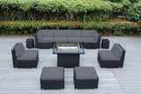 Ohana Depot 11 Piece Ohana Outdoor Patio Furniture Black Wicker Conversation Set with Fully Assembled Sectional and 42-inch Propane Gas Fire Table Ohana Depot