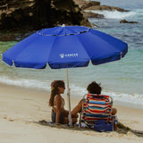 AMMSUN 8 Feet Large Beach Umbrella with Sand Anchor Heavy Duty High Wind Portable Outdoor Umbrellas UPF 50+ Protection Air Vent Tilt Patio Garden Pool Blue AMMSUN