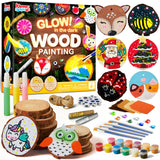Klever Kits Wooden Painting Craft Kit-Glow in The Dark- Arts and Crafts for Kids Ages 6-12 Wood Slices with Art Activitiy Supplies, Wood Crafts for Boys Girls Party Gift Christmas Tree Ornaments Klever Kits