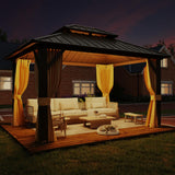 MELLCOM Hardtop Gazebo 10x12, Heavy Duty Galvanized Steel Double Roof with Stylish Vertical Stripes, Nettings and Curtains Included MELLCOM