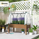 Outsunny Raised Garden Bed with PE Greenhouse Cover Outdoor Elevated Wood Planter Box for Herbs and Vegetables, Use for Patio, Backyard, Balcony, 48 x 22 x 46 inch, Brown Outsunny