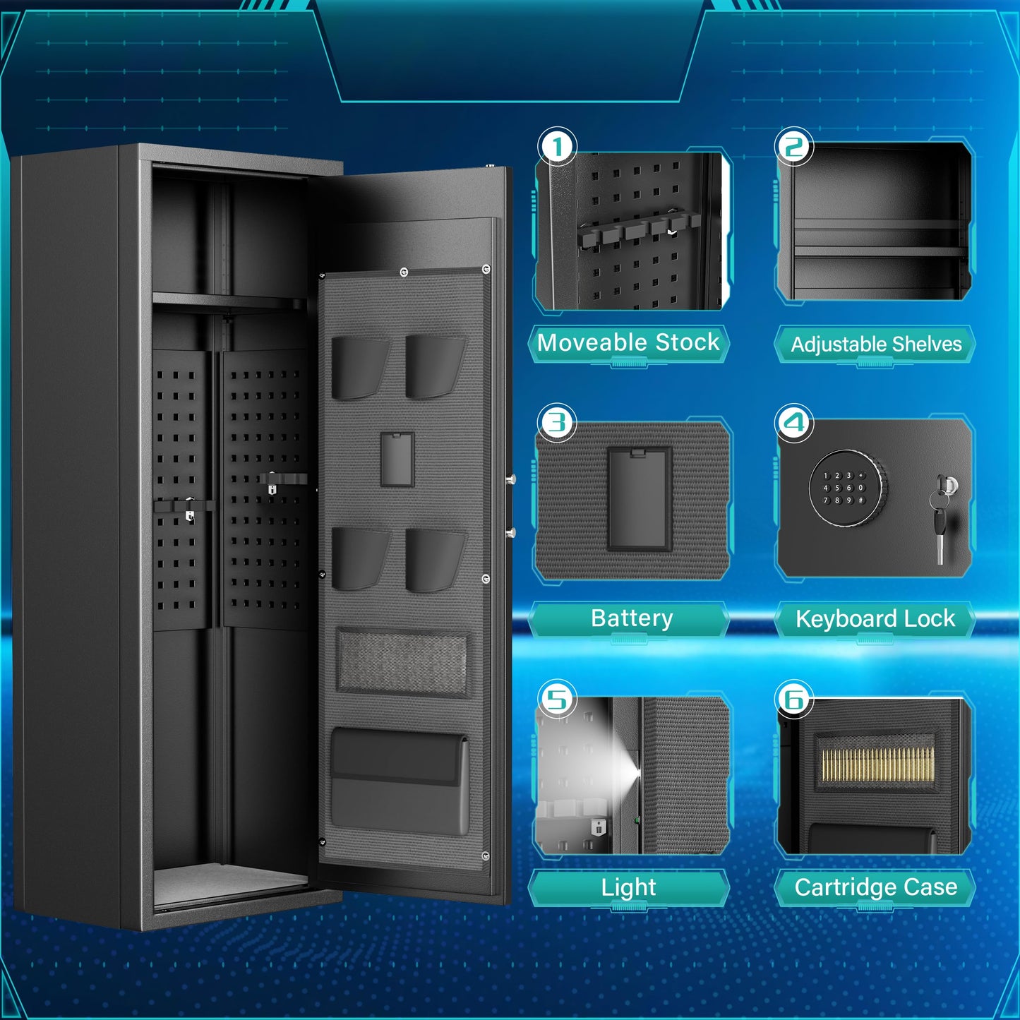 Greenvelly 10-12 Rifle Gun Safe, Quick Access Large Gun Safe for Rifles and pistols with Keyboard, Electronic Locking Gun Cabinet Rifle Safe with Gun Safes Pocket and Rifle Rack for Home, Off - WoodArtSupply