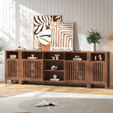 BVIUNTWO Farmhouse Brown TV Stand with Grille Doors, 7 Open Storage Compartments, 96" Media Console with Adjustable Shelves for Living Room BVIUNTWO