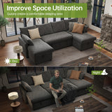 Real Relax 104'' Sofa Bed, U Shaped Chenille Sleeper Sofa Couch with Pull Out Bed and Chaise Storage for Living Room, Apartment and Office, Dark Gray Real Relax