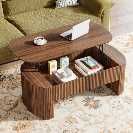 Tribesigns 47-Inch Oval Lift Top Coffee Table with Storage Shelf for Living Room, Rustic Lift Up Tabletop Mid Century Center Tables with Hidden Compartment, Rustic Brown Tribesigns