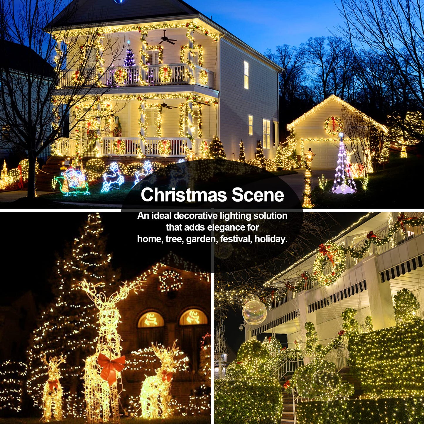 200 FT 500 LED Christmas Lights Outdoor Decorations Super Long Fairy Lights Waterproof 8 Modes Timer Clear Wire String Lights for Outside House Tree Patio Yard Wedding Party Holiday-Warm White