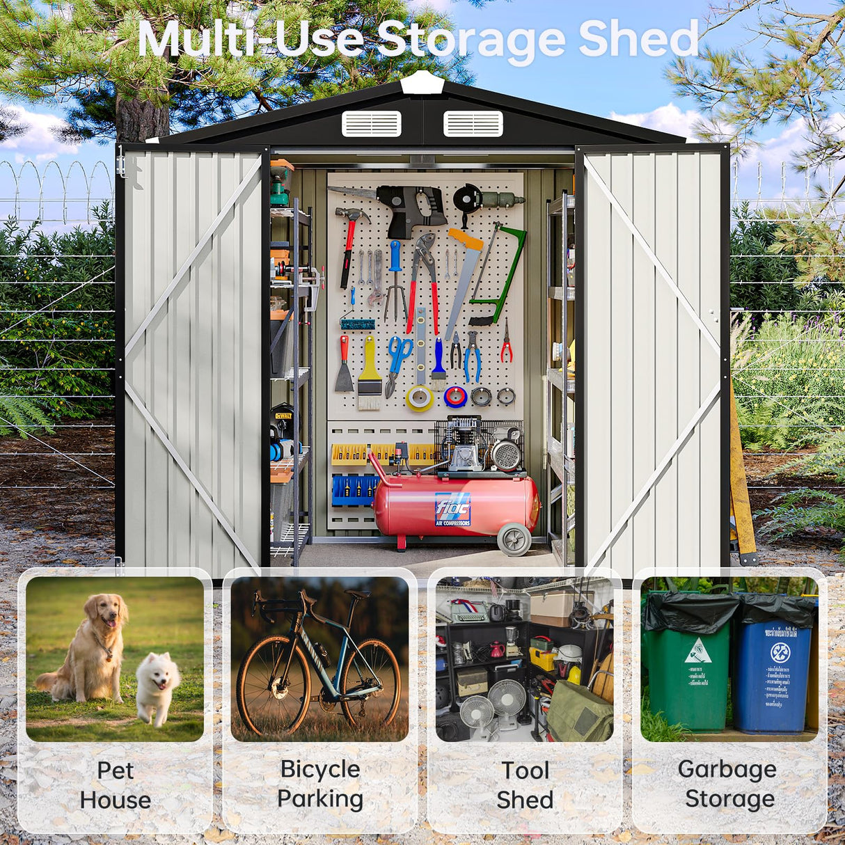 Breezestival 6x4 FT Outdoor Storage Shed, Metal Garden Tool Shed with Sloping Roof & Lockable Door for Patio Lawn Backyard (Black) Breezestival