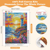 SENQAO Lighthouse Diamond Art Kits for Adults, Sunset Diamond Painting Kits for Beginners,Seaside Landscape Diamonds Pictures Gem Art for Adults Crafts Home Decor 12x16inch(Lighthouse,Waves, Flowers) SENQAO