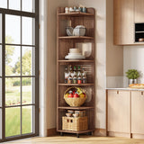 Tribesigns 6-Tier Tall Corner Shelf, 71-Inch Rustic Narrow Corner Bookshelf Bookcase with Square Rack, Freestanding Corner Display Storage Shelf Organizer for Living Room, Kitchen, Office, Brown Tribesigns