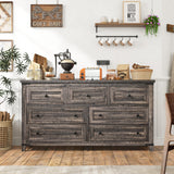 EnHomee Dresser for Bedroom with 7 Drawers Wood Dresser with Smooth Metal Rail Long Dressers & Chests of Drawers Farmhouse Dresser for Bedroom Dresser TV Stand for Bedroom, Closet, Dark Rustic Oak EnHomee