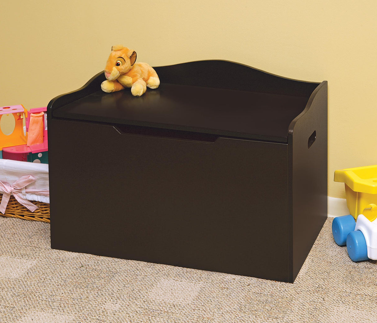 Badger Basket Kid's Wooden Toy Box and Storage Bench Seat with Safety Hinge - Espresso Badger Basket