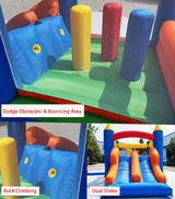 HuaKastro 16.3x7.2FT Kids Inflatable Obstacle Bounce House with Dual Racing Slides, Crawl Tunnels, Climbing, Obstacles, Jumping All in One Castle Great for Children's Outdoor Party - with Blower HuaKastro