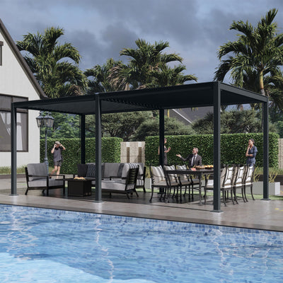 MASTERCANOPY 12’ X 16’ Louvered Pergola Outdoor Aluminum Patio Pergola with Adjustable Roof for Deck Backyard Garden (Black)