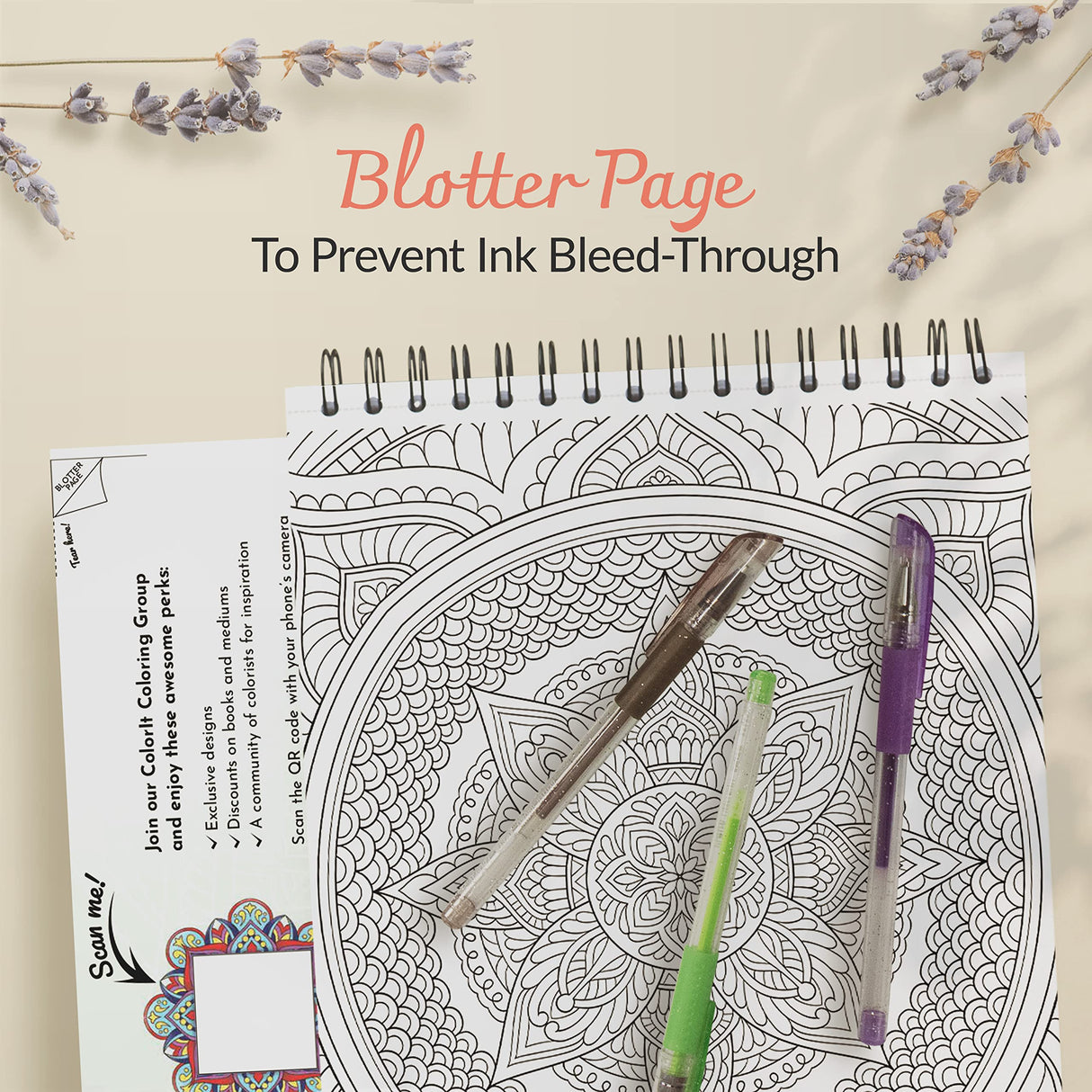 ColorIt Mandalas Volume VI Spiral Bound Adult Coloring Book with 50 Mandala Patterns for Relaxation and Stress Relief - Includes Perforated Pages, Thick Paper, Hardback Covers, and Blotter Page ColorIt