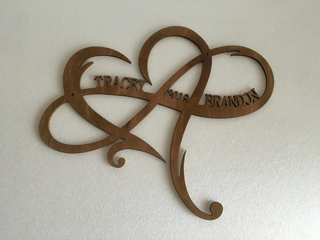 Personalized Infinity Symbol Custom Wood Wedding Sign Couple Names Established Year Heart Sign Wooden Love Heart Shape Wedding Gift Wall Hanging Door FranJohnsonHouse