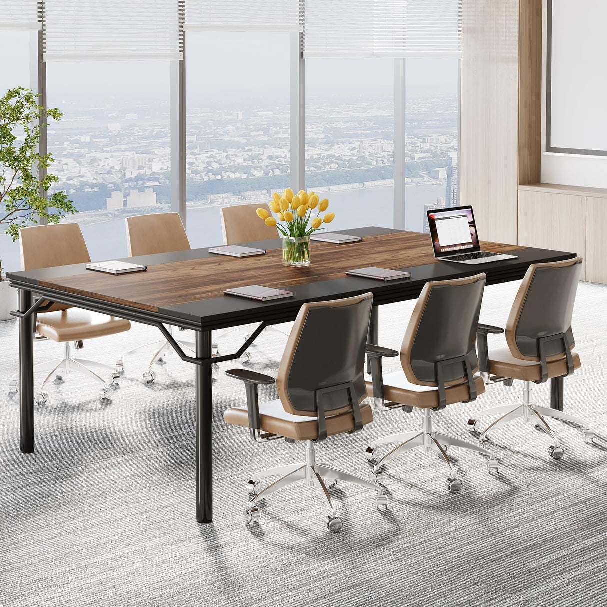 Tribesigns Conference Table, 78.7" W x 39.4" D Meeting Seminar Table, Large Rectangle Computer Desk, Boardroom Desk for Office Meeting Conference Room, Rustic Brown/Black Tribesigns