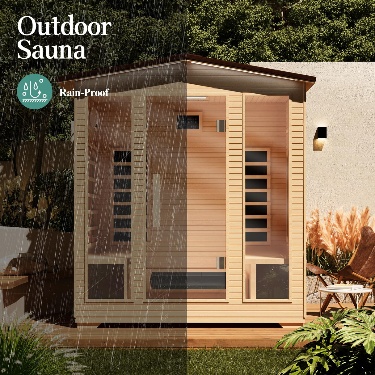 BNEHS Outdoor Sauna 4 Person,Full Spectrum Infrared Sauna,Home Sauna with 10 Minutes Warm Up Heating Tubes & Panels,Personal Wooden Sauna Room with Bluetooth Speaker,3060Watt BNEHS