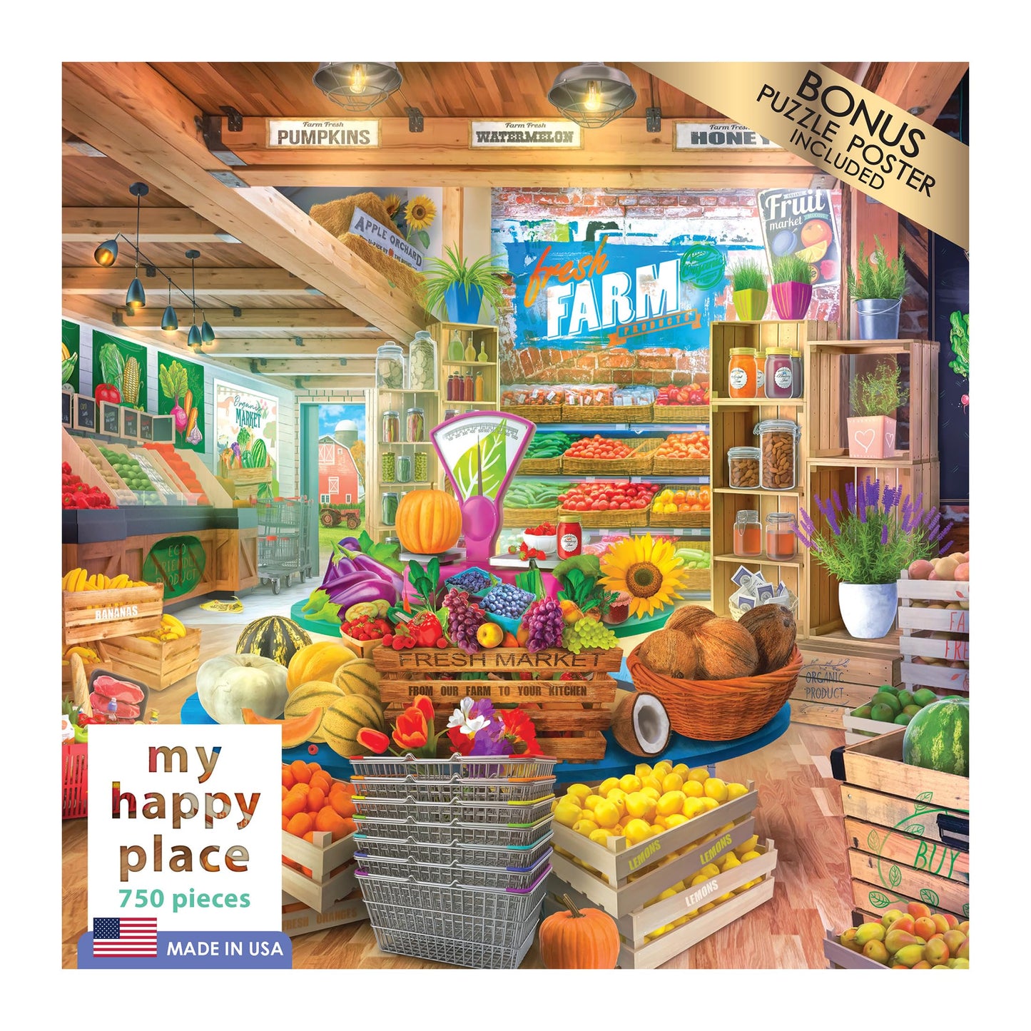 RoseArt - My Happy Place - Organic Fresh Market - 750 Piece Jigsaw Puzzle for Adults