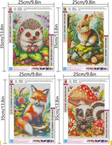Axquilon 4 Pack Animal Diamond Art Kits for Adults- Cute Animals Diamond Painting Kits for Beginners, 5D DIY Round Full Drill Fox Gem Art for Adults, Paint by Diamonds 9.8x13.7inch Axquilon