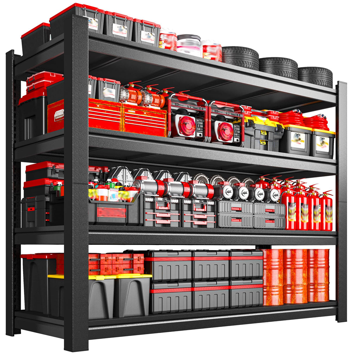 Snhomee 40" W Garage Storage Shelves, Heavy Duty Shelving, 4 Tier Adjustable Metal Shelving Unit, Storage Rack for Garage, Basement, Warehouse with Tool-Free Assembly, 40" W x 19.1" D x 57" H Snhomee