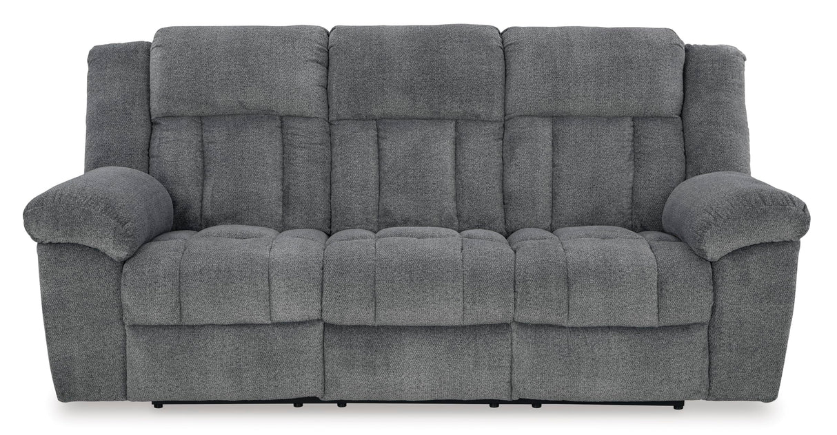 Signature Design by Ashley Tip-Off Modern Wall Hugger Power Reclining Sofa with Adjustable Headrest and USB Ports, Gray Signature Design by Ashley