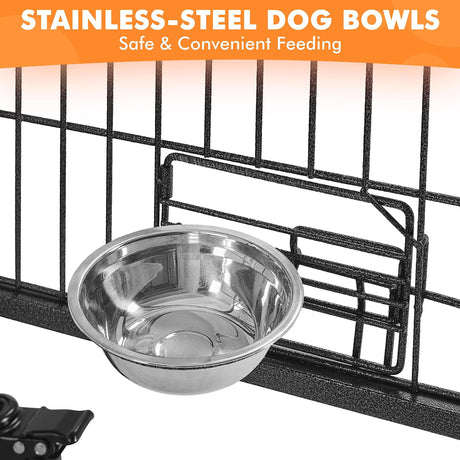 Yaheetech Stackable Dog Crate 42'' Heavy Duty Large Dog Crate with Divider 4pcs Rolling Pet Metal Crate w/Double Doo Water Bowl Pet Kennel Indoor Yaheetech