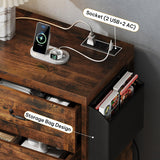 YITAHOME Rustic Brown Drawers TV Stand for 65 inches with Power Outlets -Chest of Drawers Dresser with Side Organizer Bag Entertainment Center TV Console YITAHOME