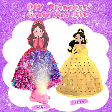 Fortand Poke-Art Crafts Kit for Kids, Princesses Craft Kits for Girls Ages 4-9 Paper Craft Kits with LED Base DIY Creative Activity Toys Gifts for Girls & Boys Ages 4 5 6 7 8 9 Mess-Free Fun for Kids Fortand