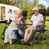 Oversized Zero Gravity Chair with Cushion XXL, 33In Padded Lounge Chair, Recliner Camping Chair W/Full-Alu Alloy Lock, Cushion, Storage Bag, Footrest, Cup Holder, Folding Chair Support 500lbs, Black YOMIFUN