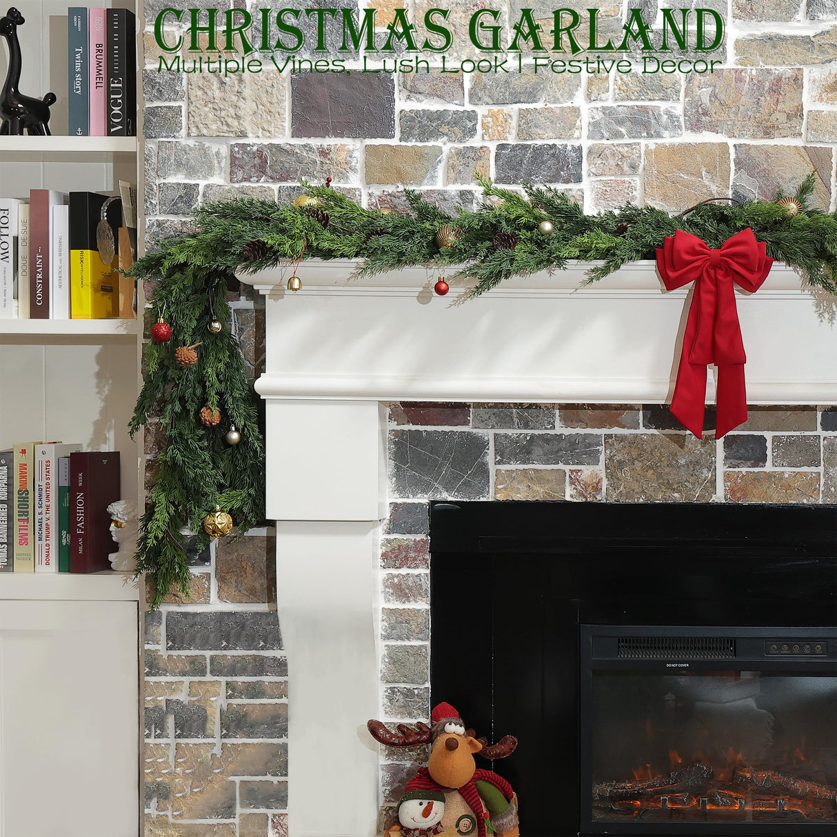 6 Feet Artificial Christmas Garland - Real Touch Cedar Garland - Christmas Decorations for Table,Fireplace,Mantle,Wall, Indoor Outdoor -Garland for Christmas Decorations - Free Battery LED Lights WHANLEY L&Q