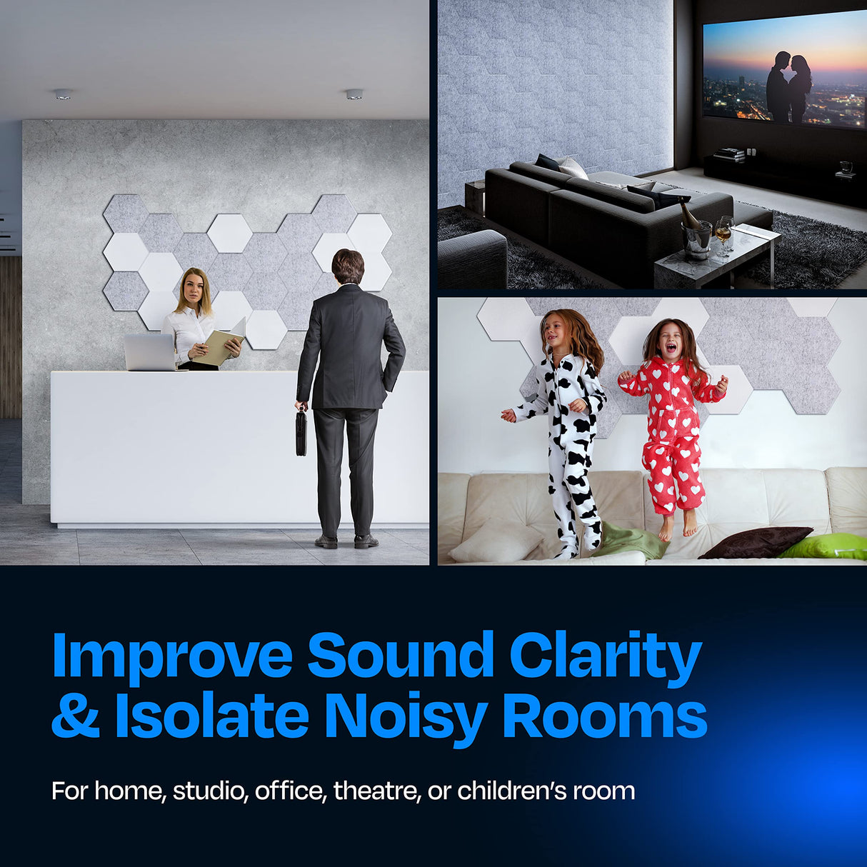 Ekkogo Acoustic Panels 12-Pack Soundproof Wall Panels 12"X10.4"X0.4" Sound Panels High Density Sound Dampening Panels - [Smoky White Hexagon] Ekkogo