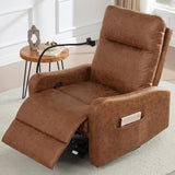 AYEASY Oversized Recliner Chair, Leather Swivel Rocking Chair Reclining with Phone Holder, Ergonomic Lazy Boy Fabric Sofa Chair with Lumbar Support, Manual Glider Chair for Living Room, RV, Brown AYEASY